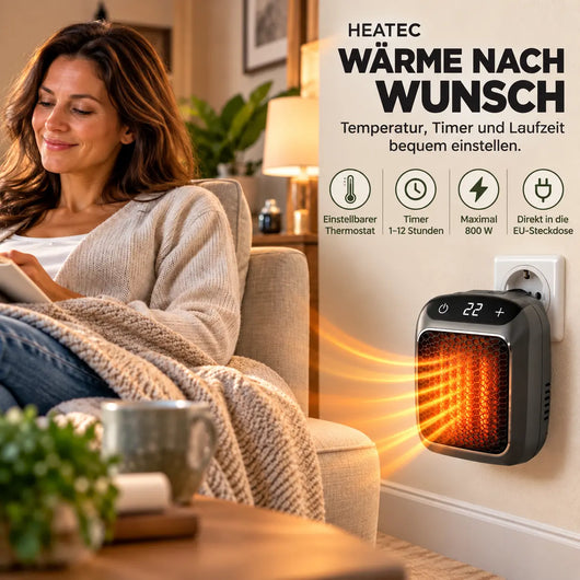 HEATEC -  energiesparende tragbare Komfortheizung mit hoher Heizleistung & Sicherheitssystem ohne Installation | Bis 20 m²